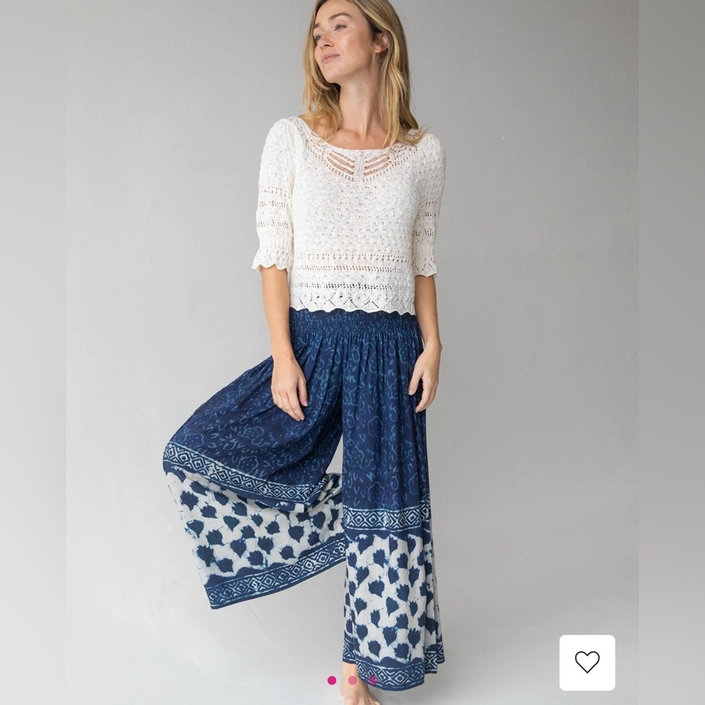 NWT Natural Life Make A Move Wide-Leg Palazzo Pant Navy Shibori Tie-Dye XL